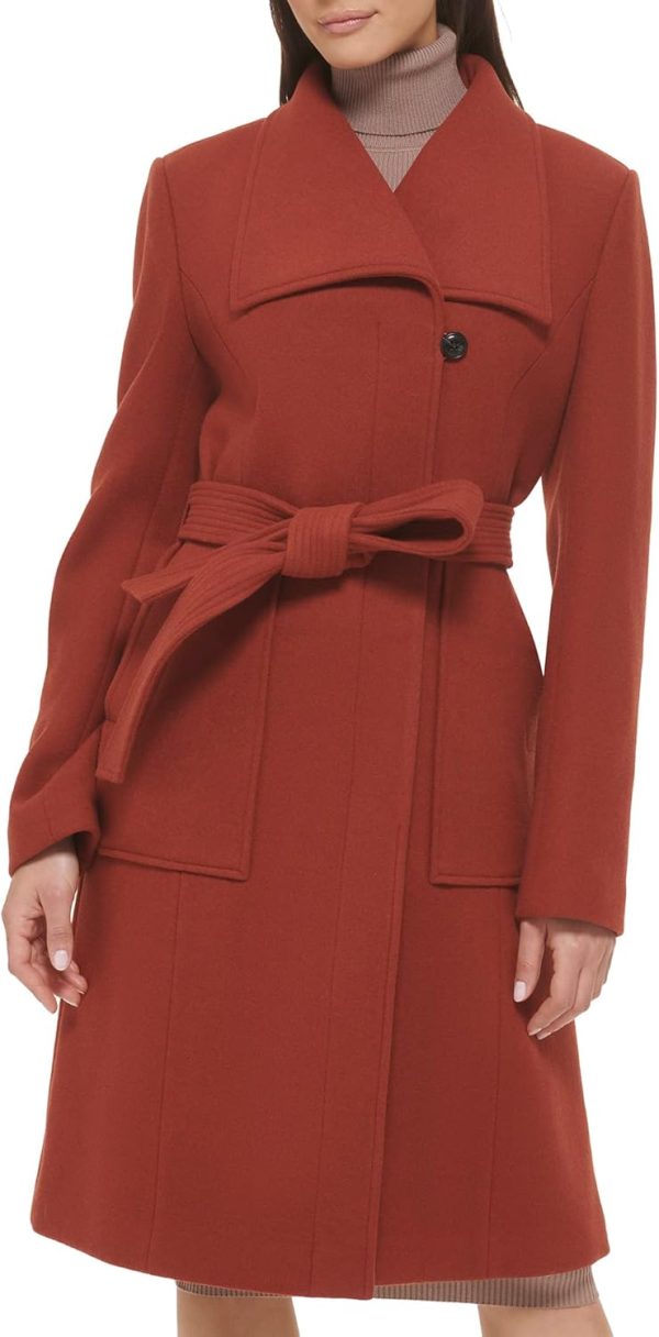Women's Belted Coat Wool with Cuff Details