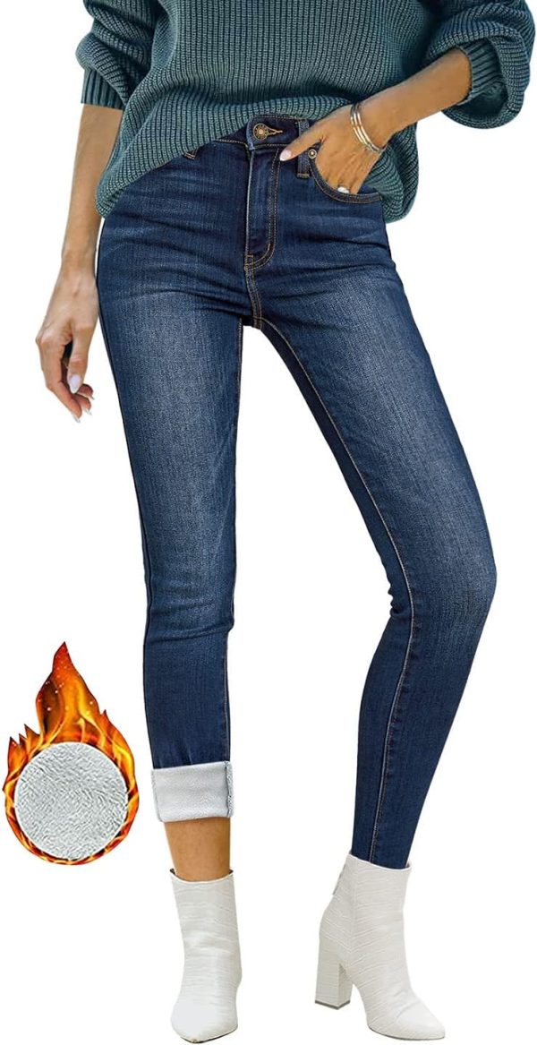 Women's Fleece Lined Jeans Winter Thermal Denim Jeggings Skinny High Waisted Stretch Warm Leggings
